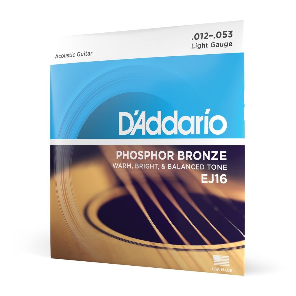 D'Addario EJ16 Phosphor Bronze Acoustic Guitar Strings Light 12-53