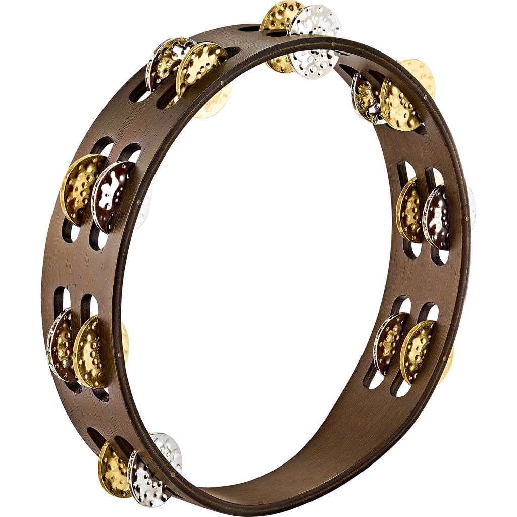 Meinl Double Row Wood Tambourine w/ Hammered Combo Jingles Walnut