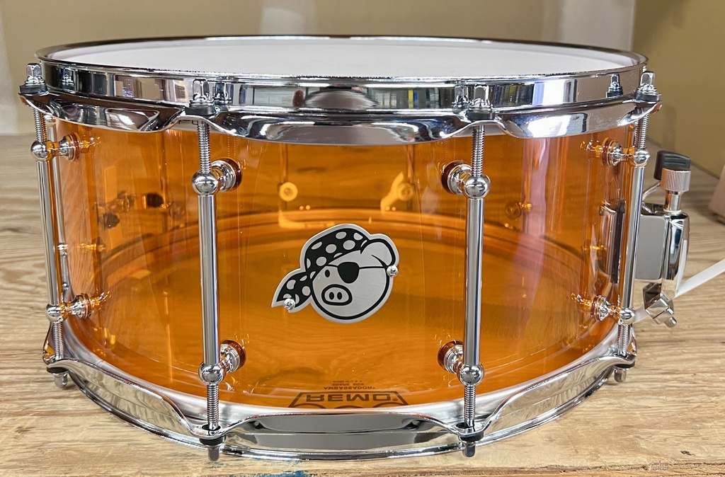 Pork Pie Percussion 6.5" x 14" Pig Lite Snare Drum in Amber Acrylic w/ Tube Lugs