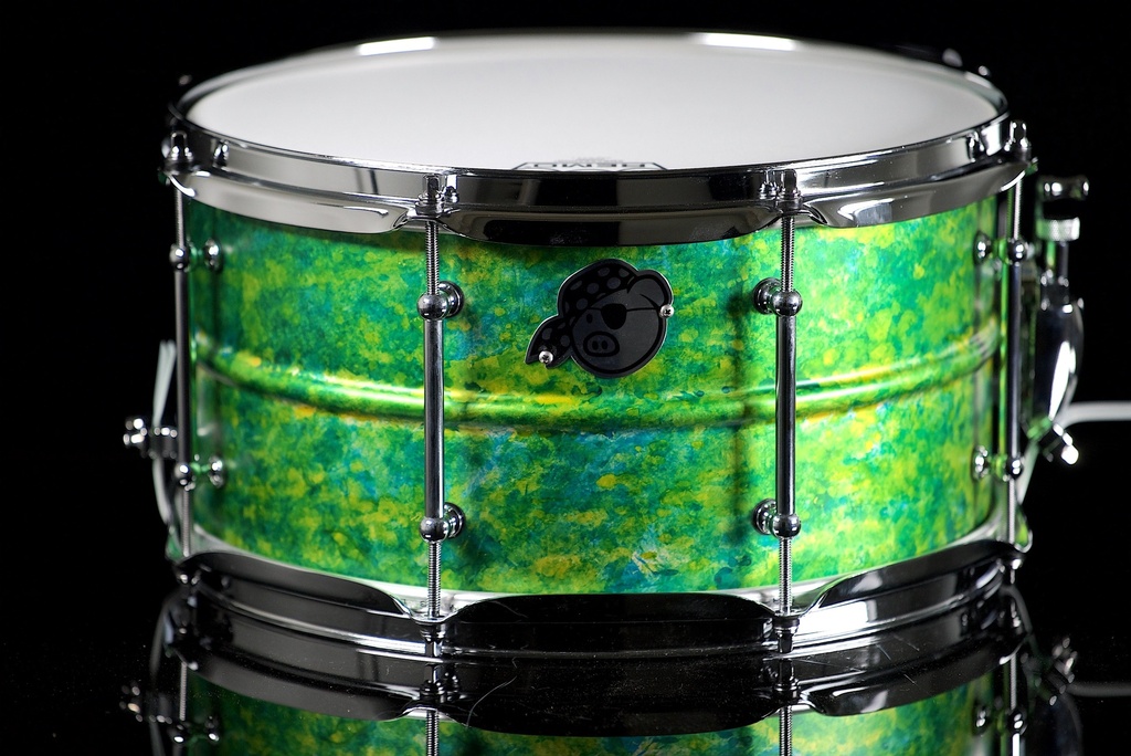 Pork Pie Percussion 7" x 13" Brass Snare Drum in Green Alcohol Ink Finish