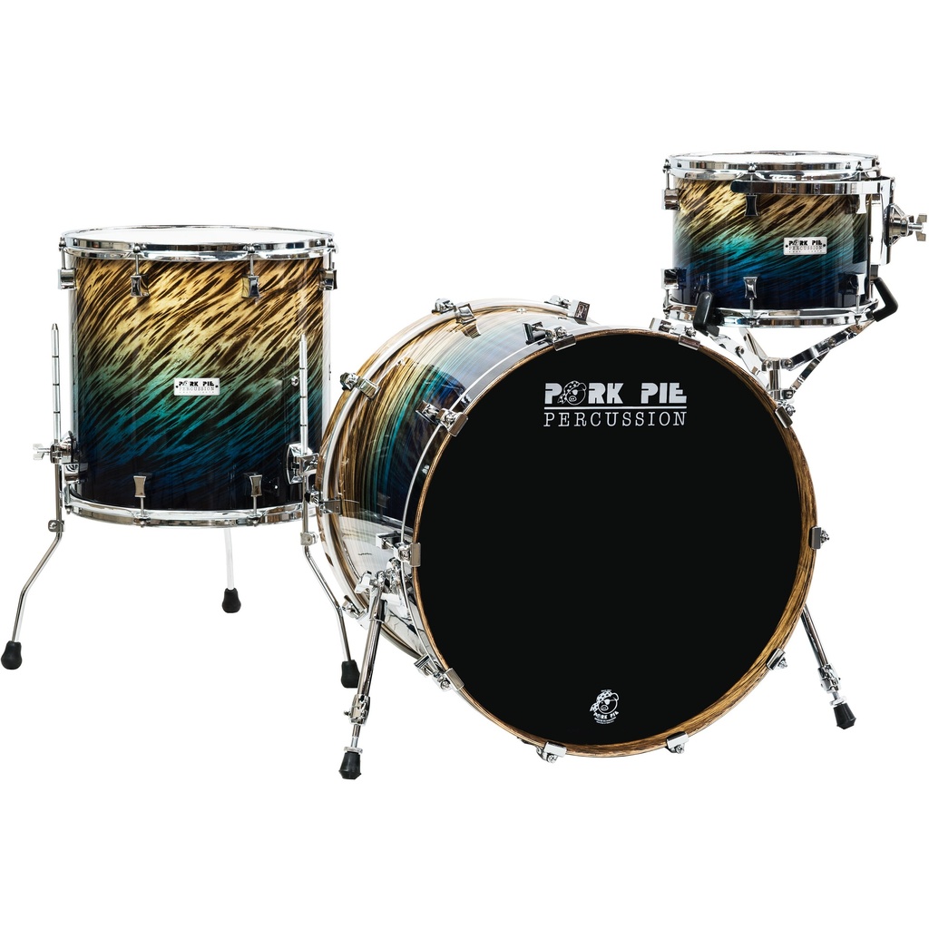 Pork Pie Percussion Birch 4-Piece Drum Set (22B-10-12-16FT) in Blue Fade Dip