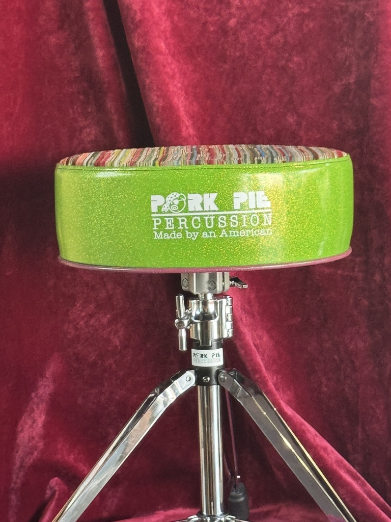 [PPRTH-GS-CUS] Pork Pie Percussion Round Throne - Green Sparkle Side w/ Multi-Color Cloth/Textured Top