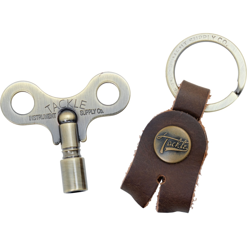 Tackle Instrument Supply Co. Time Keeper Drum Key with Leather Case in Antique Brass