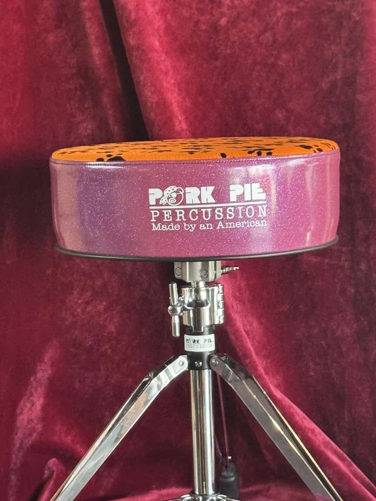Pork Pie Percussion Round Throne - Purple Sparkle Side w/ Orange Tiger Paw Top